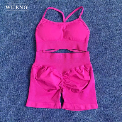 WHENG Peach Hip Lifting Suit Back Cross Sports Bra Shockproof Bra Quick Drying Shorts Set Gym Fitness Running Yoga Suit