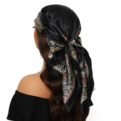 Head Scarf Women Luxury Brand Square 90*90cm Silk Foulard Satin Bandana Cheveux Soft Neckerchief Hijab Hair Scarves For Ladies - AMULET RING STORE