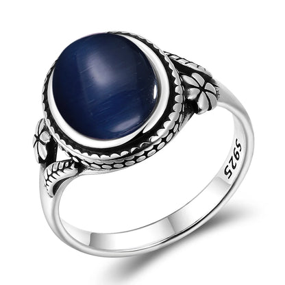 Natural 8*10MM Tiger's Eye Stone Finger Ring Fashion Jewelry Rings for Women Gift S925 Silver Flower Shaped Ring