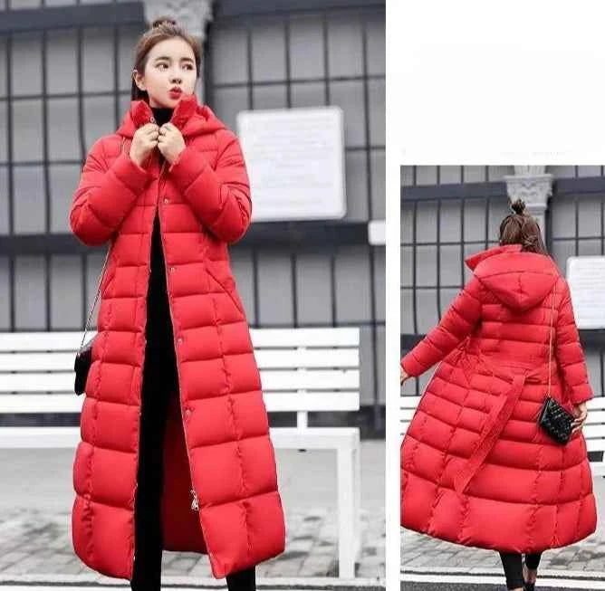 Women's Long Overknee Winter Cotton Padded Coat 2025 Off Season Sale Korean Style Slim Fit Faux Fur Collar Thickened Down Jacket