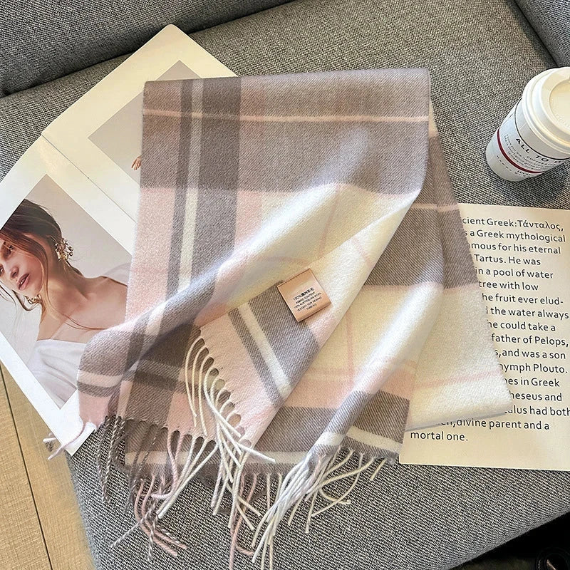 100% Wool Winter Scarf for Women Long Warm Cashmere Scarves Hijab Solid Lady Shawl Wrap Female Pashmina Bandana Head Scarves