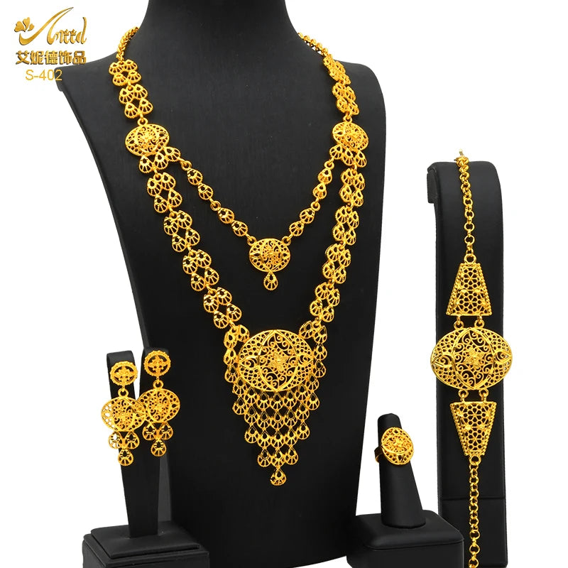 ANIID New Indian 24K Gold Color Long Necklace Set Nigerian Party Bridal Wedding Ethiopian Luxury Dubai Jewelry Wholesale Gifts
