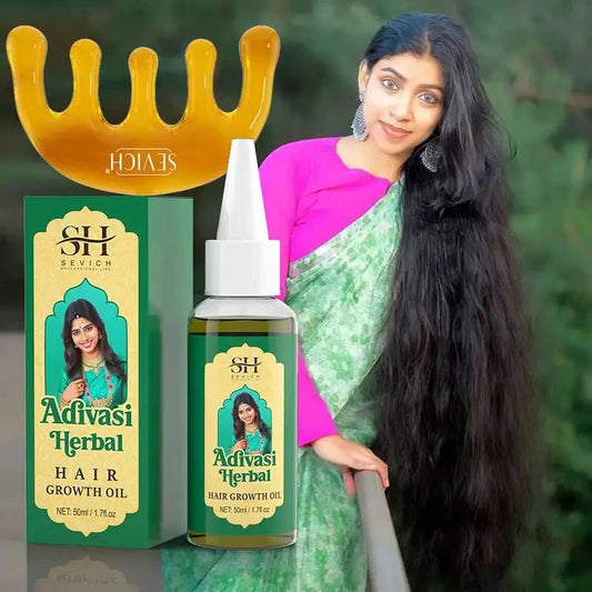Sevich India Herbal Hair Growth Oil And Scalp Massager Comb Tool Set Ayurvedic Adivasi Fast Regrowth Thicken Serum Hair Growing - AMULET RING STORE