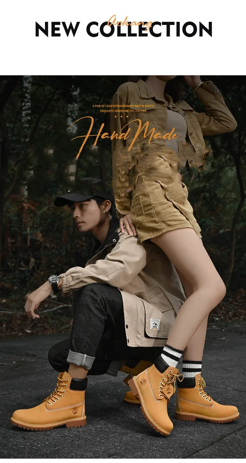 Boots Men High Top Boots High Quality Women Leather Shoes Fashion Outdoor Sneakers Men Lace Up Non-Slip Ankle Boots for Couple - AMULET RING STORE