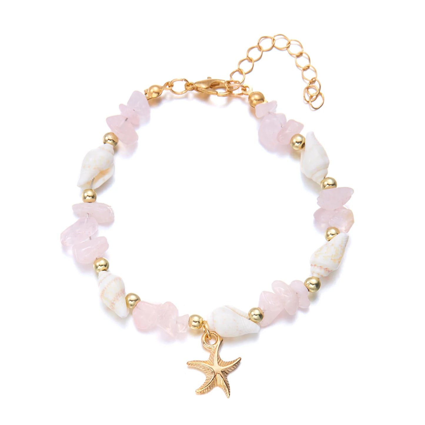 Bohemian Starfish Pendant Bracelet for Women Handmade Crushed Stone Beaded Bracelet Summer Beach Jewelry Travel Accessory Gift