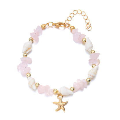 Bohemian Starfish Pendant Bracelet for Women Handmade Crushed Stone Beaded Bracelet Summer Beach Jewelry Travel Accessory Gift