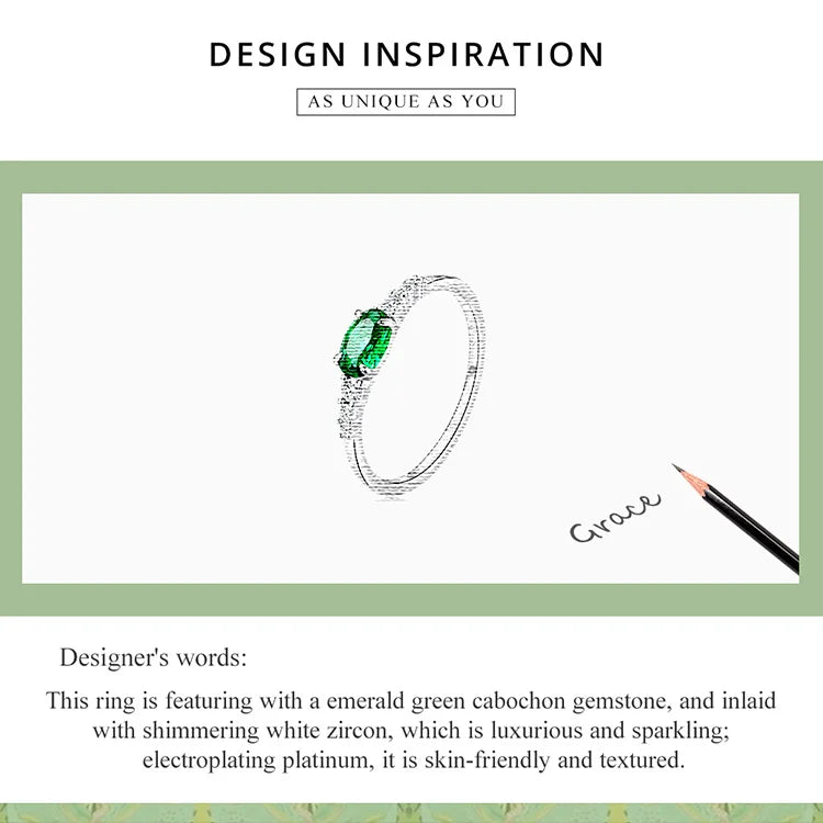 BAMOER 925 Sterling Silver Oval Gemstone Ring for Women Green Pink Zirconium Prongs Setting Ring Wedding Bridal Jewelry Gift