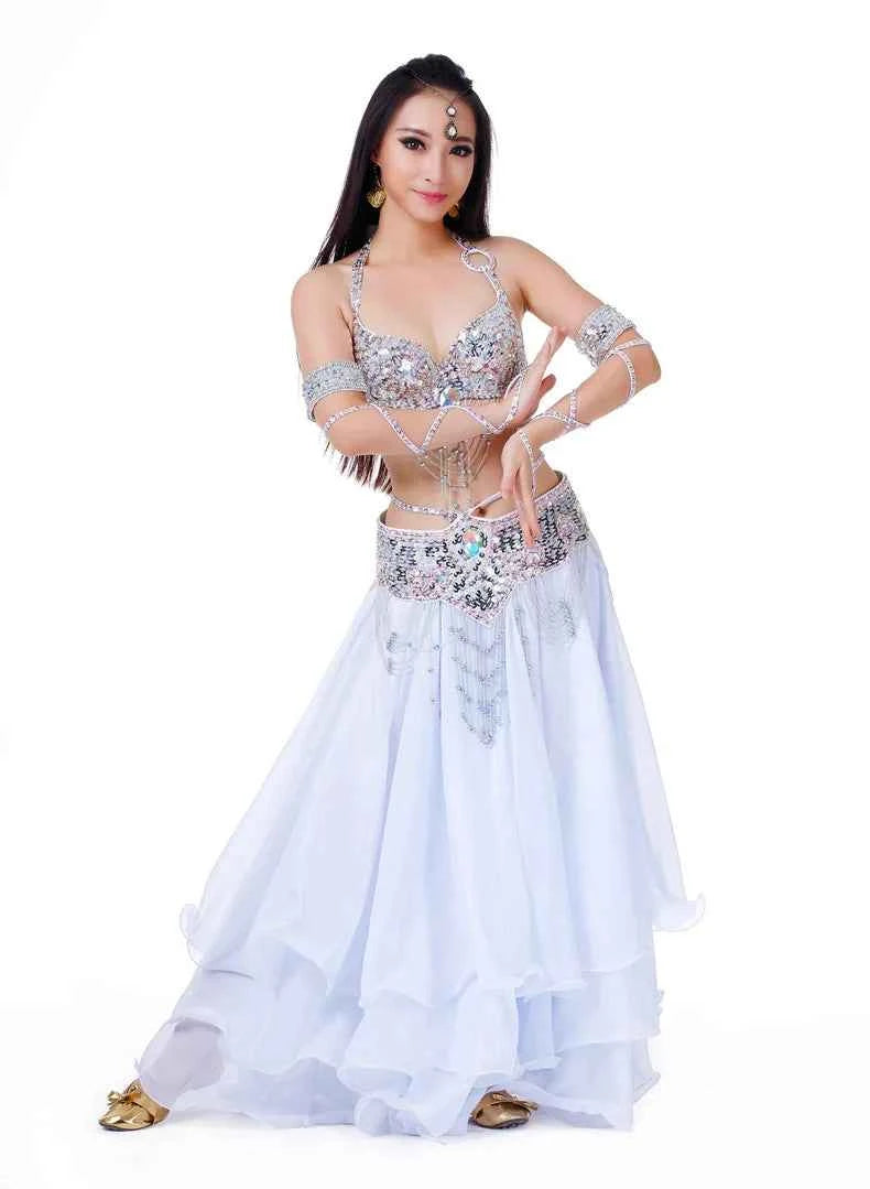 Hot Selling Ladies Beaded Sequins Belly Dance Accessories Belts + Bra Samba Costume Club Bra