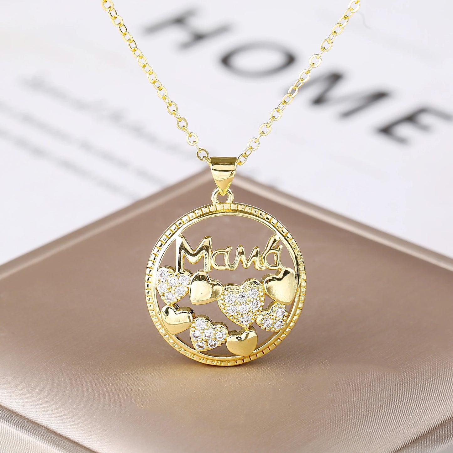 Luxury High Quality Round Shape Mama Children Shine Zircon Pendant Necklace For Women Clavicle Chain Jewelry Mother's Day Gifts