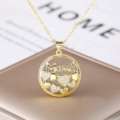 Luxury High Quality Round Shape Mama Children Shine Zircon Pendant Necklace For Women Clavicle Chain Jewelry Mother's Day Gifts