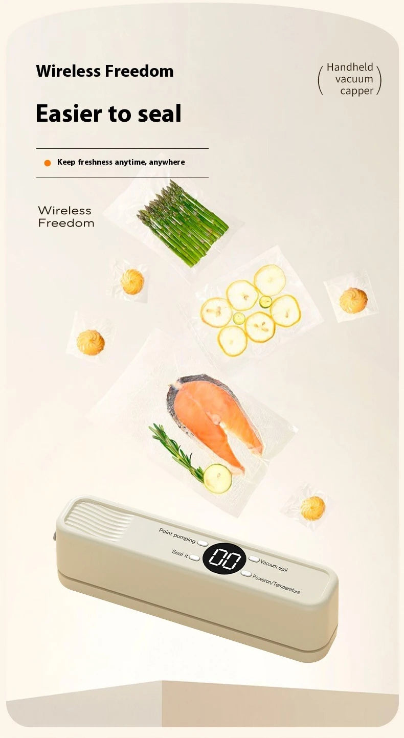 Wireless Vacuum Sealer Machine - 60KPA Powerful Suction, Portable Food Saver with 3 Temperature Levels,External Pumping Function - AMULET RING STORE