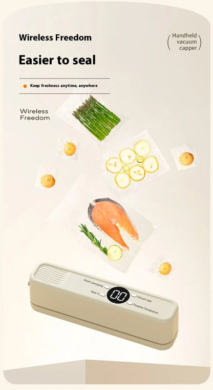 Wireless Vacuum Sealer Machine - 60KPA Powerful Suction, Portable Food Saver with 3 Temperature Levels,External Pumping Function - AMULET RING STORE