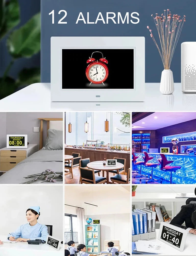 12 Alarms Digital LED Calendar Clock with Multi-Languages to display. Medicine Time Reminder for Elder.Home Desk Wall Decoration