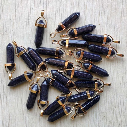 Natural Gem stone Quartz crystal green aventurine pendulum pillar pendants for jewelry making 24pcs/lot Wholesale fast shipping