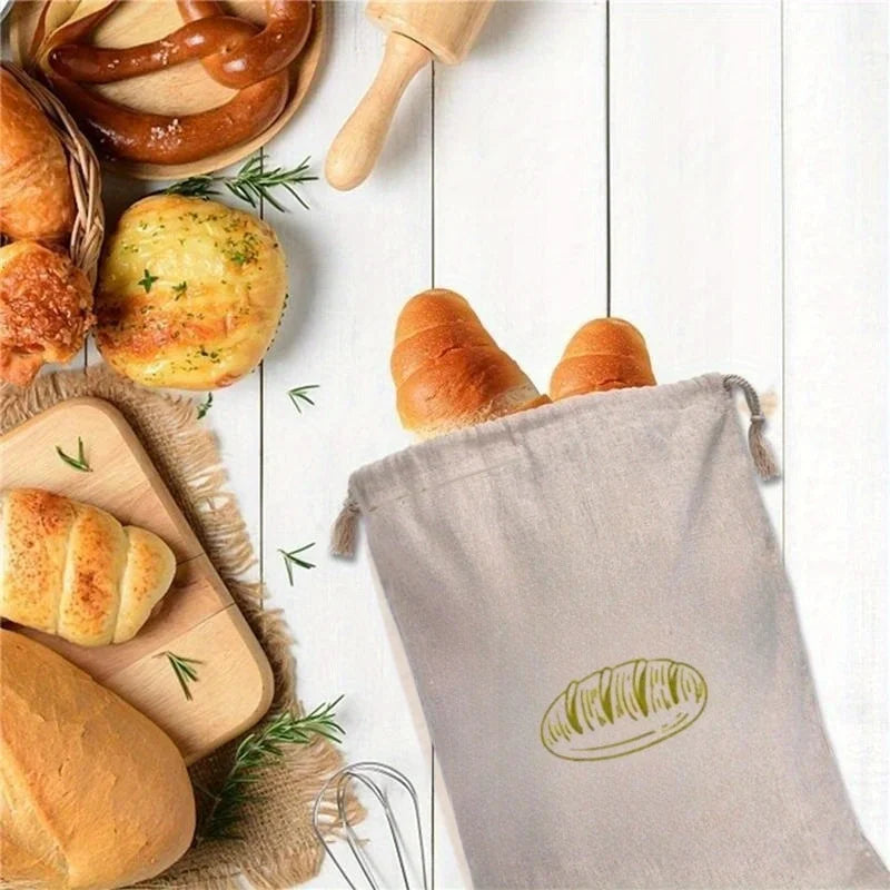 1/6pcs Reusable Linen Bread Bag Baking Storage Container for Toast Unbleached Preservation Bag with Drawstring Kitchen Organizer - AMULET RING STORE
