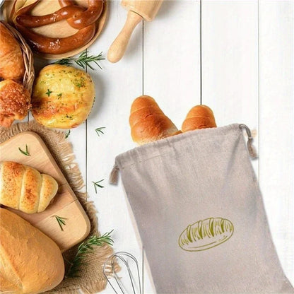 1/6pcs Reusable Linen Bread Bag Baking Storage Container for Toast Unbleached Preservation Bag with Drawstring Kitchen Organizer - AMULET RING STORE