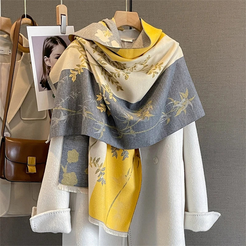 Travel Poncho Warm Cashmere Scarf Women 2025 Luxury Thick Blanket Winter Bufanda Shawl Print New Wraps Pashmina Female Stoles - AMULET RING STORE