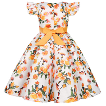Girl's party dress  Elegant petal-sleeved princess dress  Birthday party dress  Wedding party dress