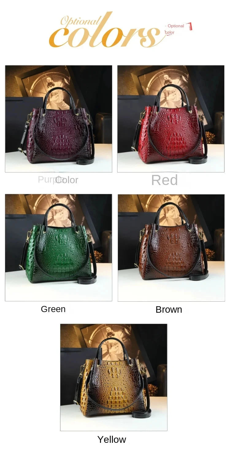 Genuine Leather Women Handbags New Tote Bag Fashion Crocodile Print Bucket Bag Retro Shoulder Messenger Bags Trend 2025