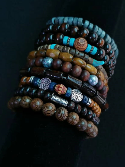 Khaki Tree 10 Pcs/set Black Wrap Woven Fashion Handmade Men Bracelets Male Women Leather Bracelets Men Bangle Wholesale Jewelry