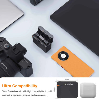 COMICA Vimo C 2.4G Mini Wireless Lapel Microphone with Charging Case, for Smartphone Camera Podcast Interview YouTube Facebook