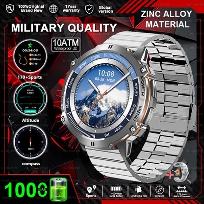 2025 New T-Rex3 1000mAh Battery Sports SmartWatch 1.73" AMOLED Screen 10ATM Waterproof Compass Altimeter Military bracelet Men