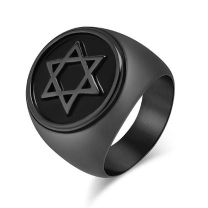 Retro Six-pointed Star Titanium Steel Ring, Men's Niche Personality Solomon Seal Rings