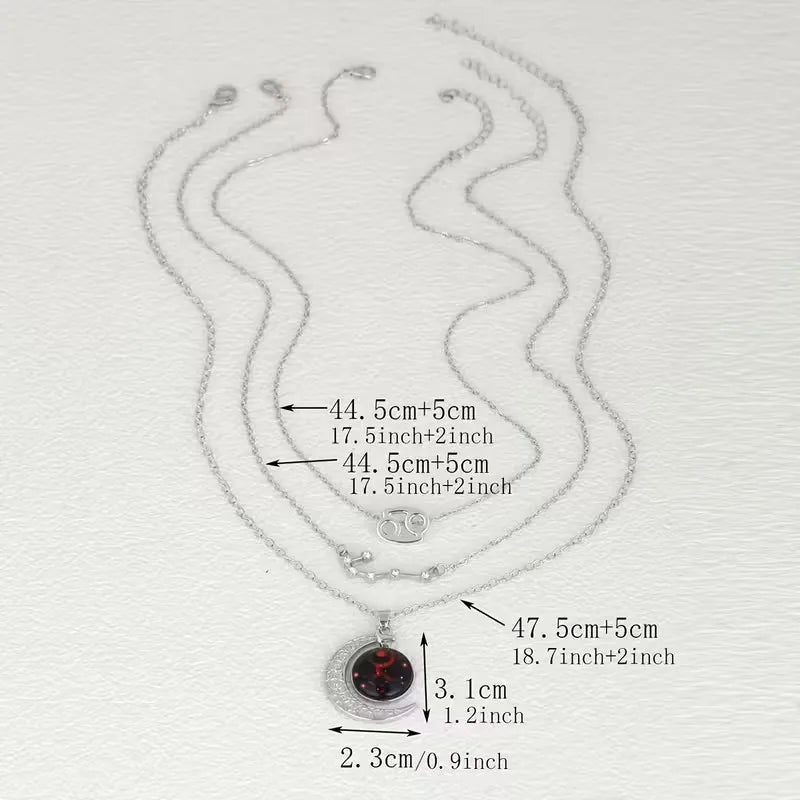 3 Pieces/Set Zodiac Retro Moon Glow Pendant Necklace Set with Birthstone Cards, Birthday Gift for Besties and BFFs