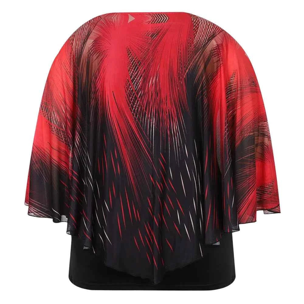 Plus Size Women's Aurora Printed Gauze Cloak Sleeve Blouse Tunic Tops Ladies Summer Casual Loose T Shirts Tee XL 2XL 3XL 4XL 5XL