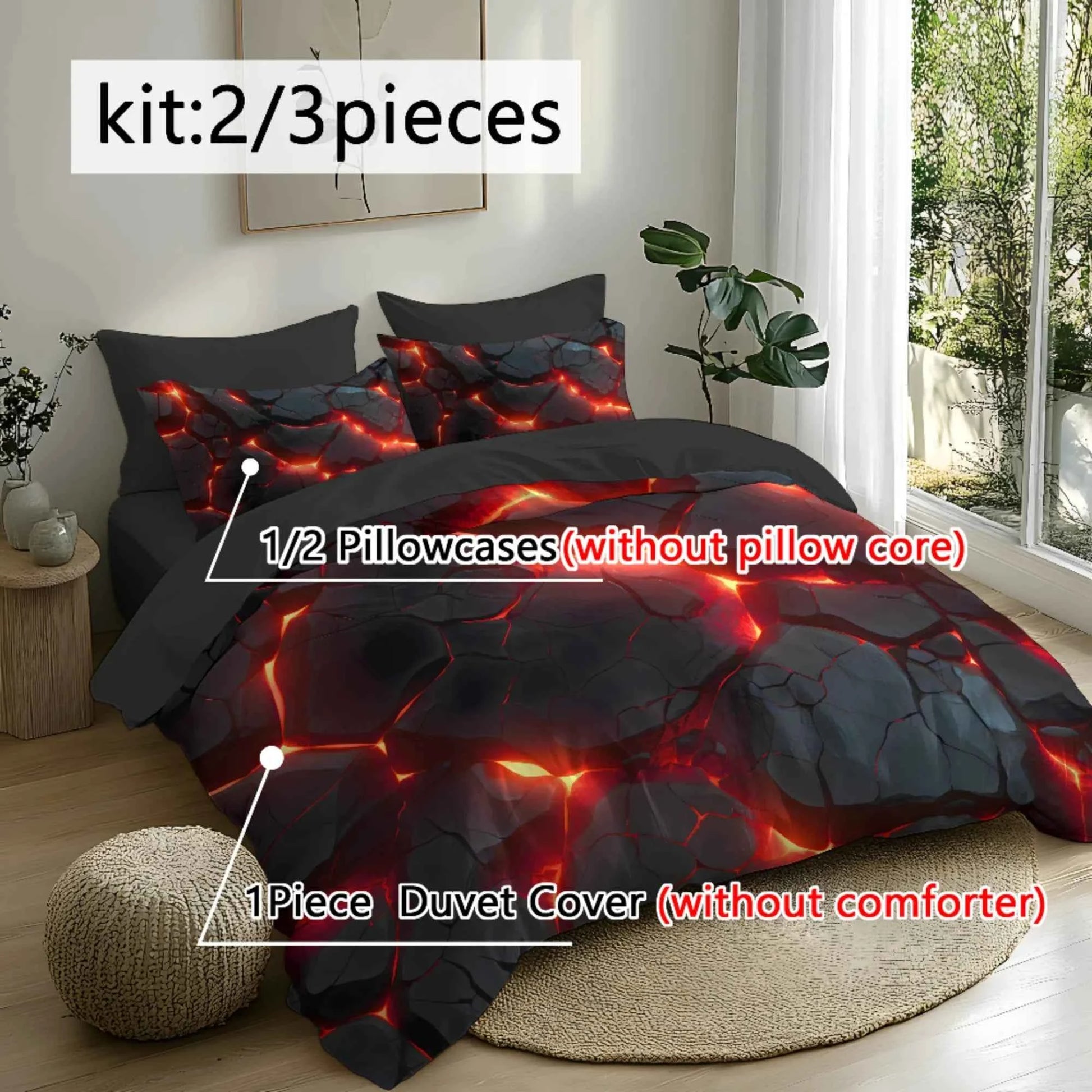 Fantasy Red Glow Duvet Cover Set with 3D Printing Design Soft Brushed Polyester Bedding Set  All-Season Comfort Machine Washable