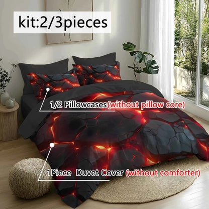 Fantasy Red Glow Duvet Cover Set with 3D Printing Design Soft Brushed Polyester Bedding Set  All-Season Comfort Machine Washable