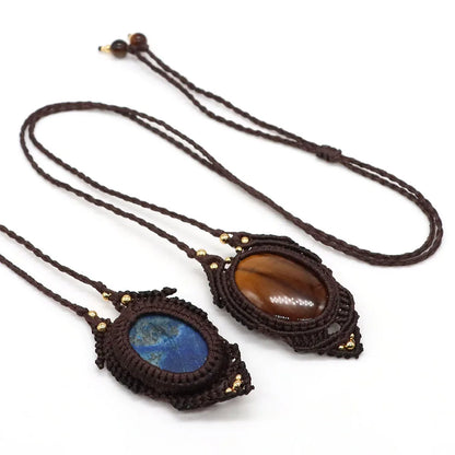 Natural Stones Tear Water Drop Pendant Crystals Healing Handmade Thread Rope Wrap Braided Macrame Chain Necklace Jewelry Gifts - AMULET RING STORE