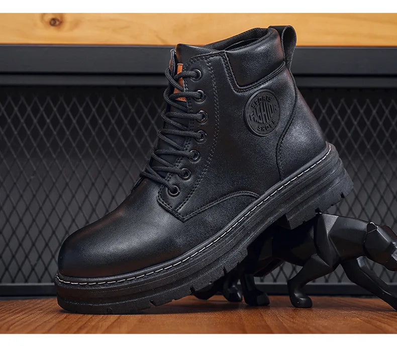 2025 new men's shoes autumn high cut workwear boots British style short boots Korean version versatile thickness boots shoes - AMULET RING STORE