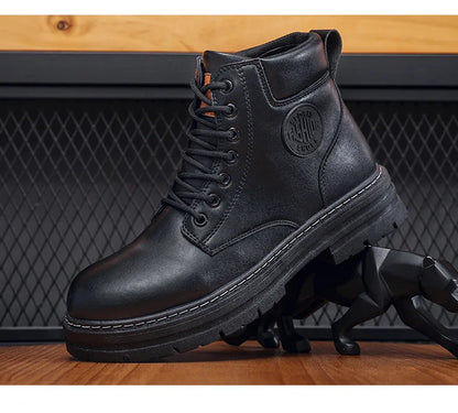 2025 new men's shoes autumn high cut workwear boots British style short boots Korean version versatile thickness boots shoes - AMULET RING STORE