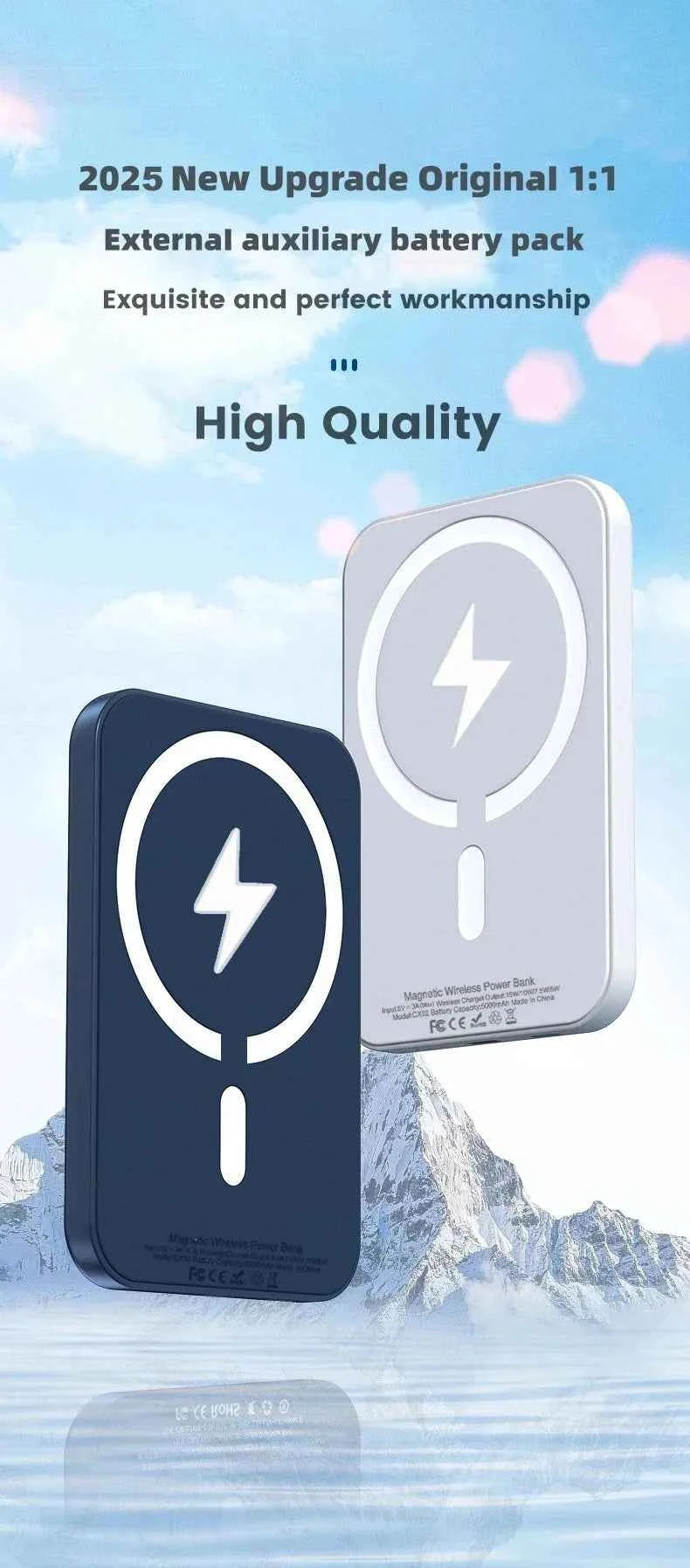 20000mAh Magnetic Power Bank Wireless PD 22.5W Fast Charger