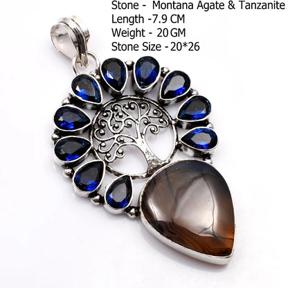 Genuine Blue Topaz Citrine Glass Agate Jasper Amethyst Pendant