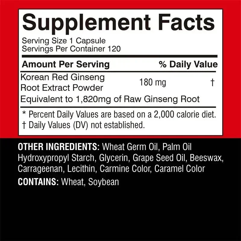 Korean Red Ginseng Supplement - Supports Overall Health, Boosts Energy Production, Relieves Stress, and Strengthens ImmunitySupp - AMULET RING STORE