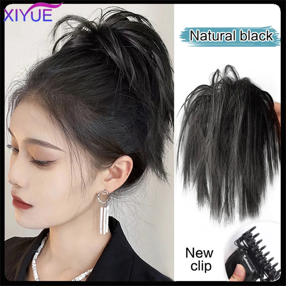 XIYUE Synthetic Messy Hair Bun Tousled Hairpiece Elastic Band Chignon Curly Scrunchie Updo Cover Hair Tail for Women Pink - AMULET RING STORE