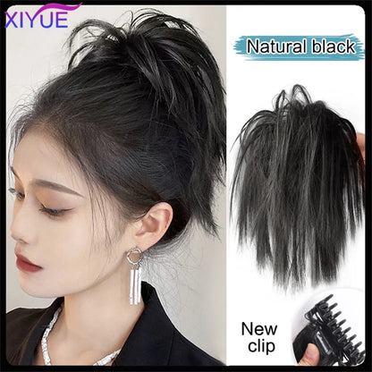 XIYUE Synthetic Messy Hair Bun Tousled Hairpiece Elastic Band Chignon Curly Scrunchie Updo Cover Hair Tail for Women Pink - AMULET RING STORE