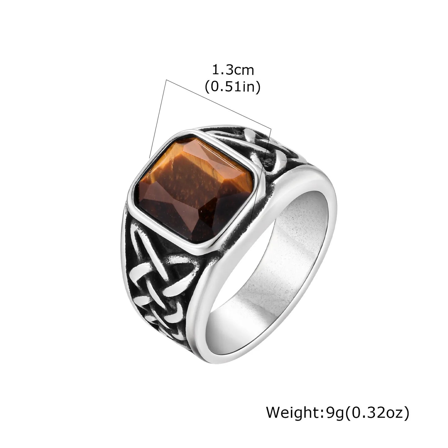 Punk Viking Knot Rings for Men,Vintage Square Natural Stone Signet Ring,Retro Ethnic Rock Jewelry Gift