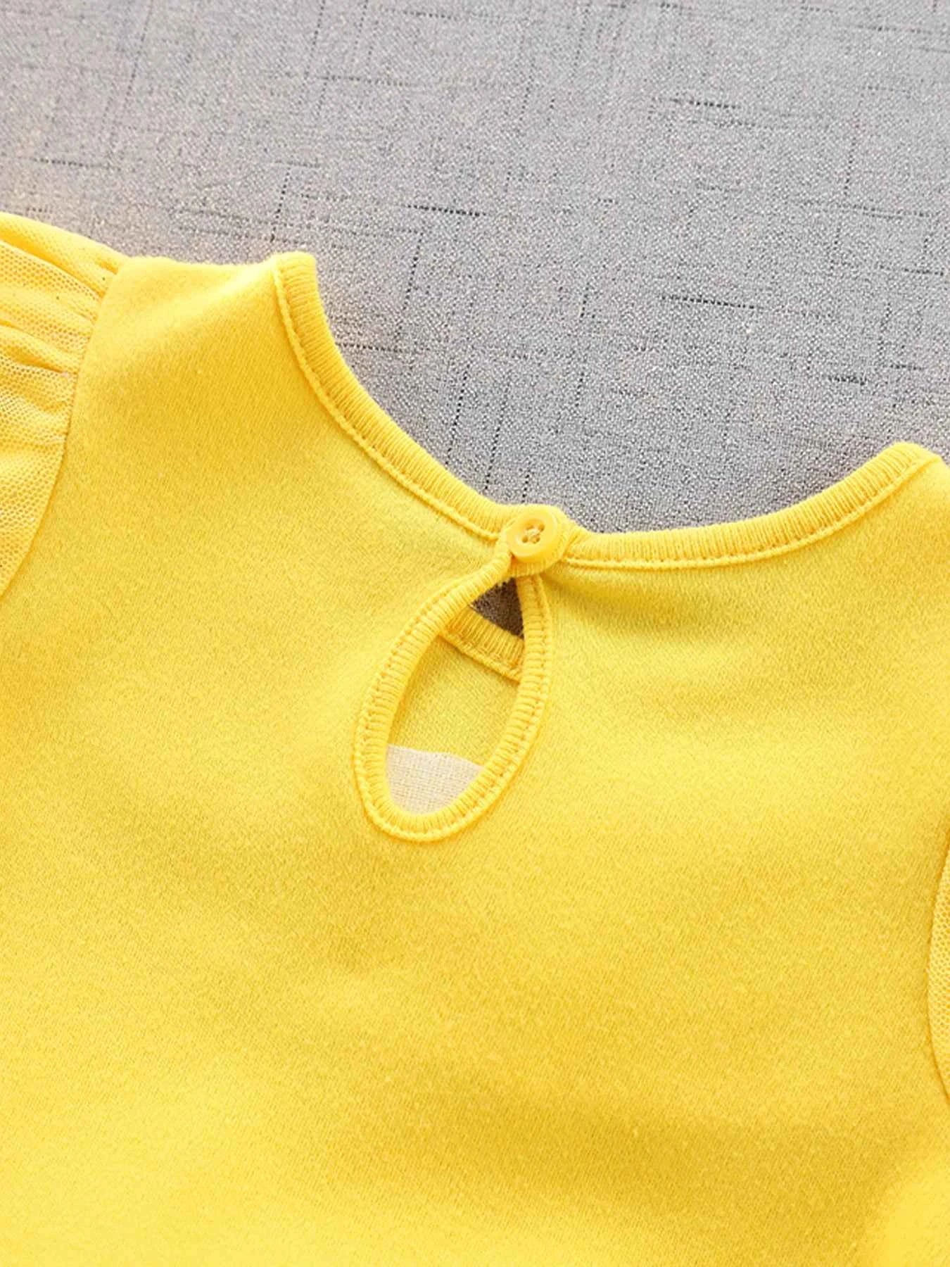 Baby Girl Birthday Outfit Set Short-sleeved Bodysuit Princess Romper Dress With Headband Yellow 3D Floral Girl Clothes 3-18M