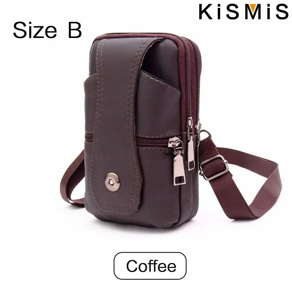 Men Leather Vintage Pack Waist Bag Belt Clip Phone Holster Travel Hiking Cell Mobile Phone Case Cover Belt Pouch Purse Belt - AMULET RING STORE