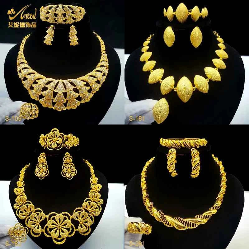 ANIID Indian 24K Gold Color Necklace Set For Women Party Bridal Wedding Ethiopian Luxury Dubai Jewelry Wholesale New Gifts