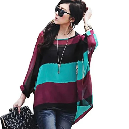 Summer Blouse Shirt 2021 New Fashion Women Casual Chiffon Blouses Tops Plus Size 4XL 5XL 6XL Batwing Sleeve Women's Shirts - AMULET RING STORE