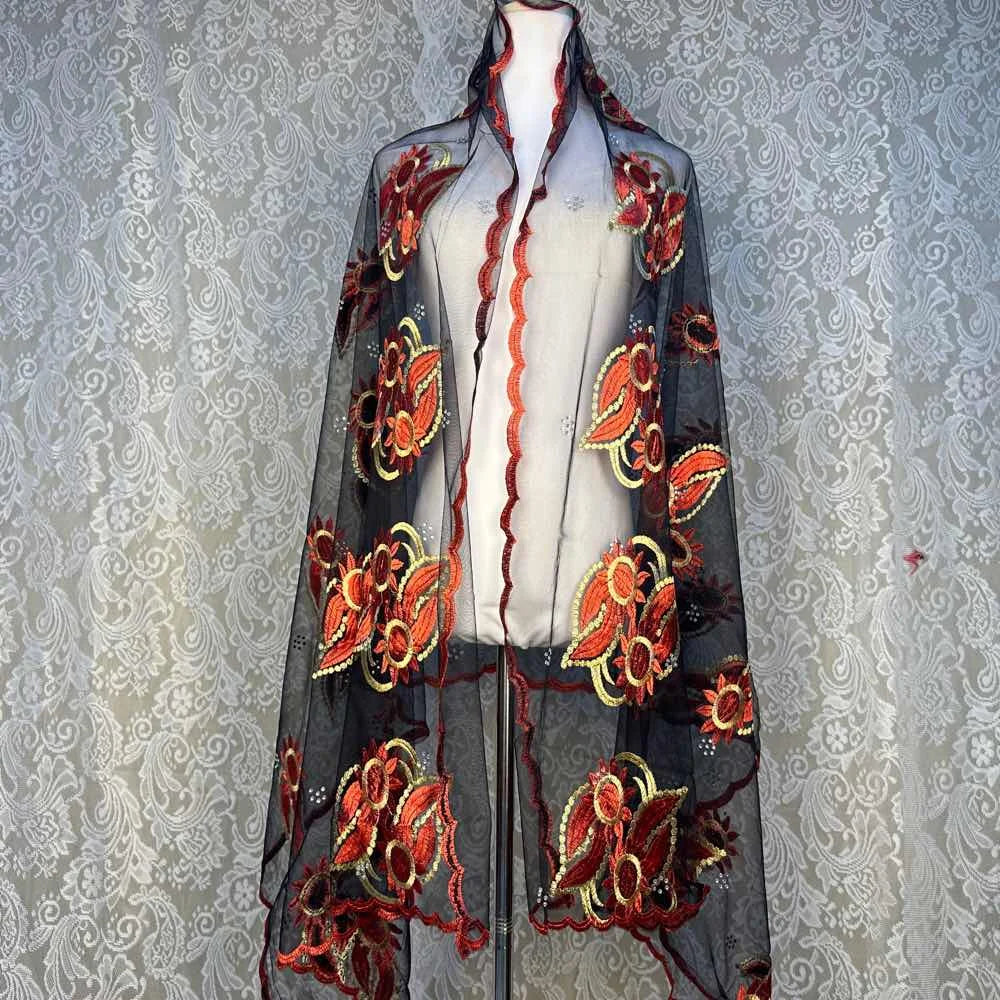 on sale 2025 New African Net Hijab Scarf For Muslim Women African Dubai Islam Headscarf Embroidery Shawls voile - AMULET RING STORE