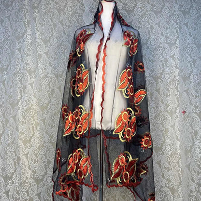 on sale 2025 New African Net Hijab Scarf For Muslim Women African Dubai Islam Headscarf Embroidery Shawls voile - AMULET RING STORE