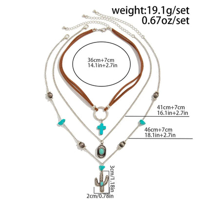 Ethnic Style Women Leaf Choker Woven Rope Leather Tassel Turquoise Stone Necklace Feather Pendant Retro Bohemian Necklace - AMULET RING STORE