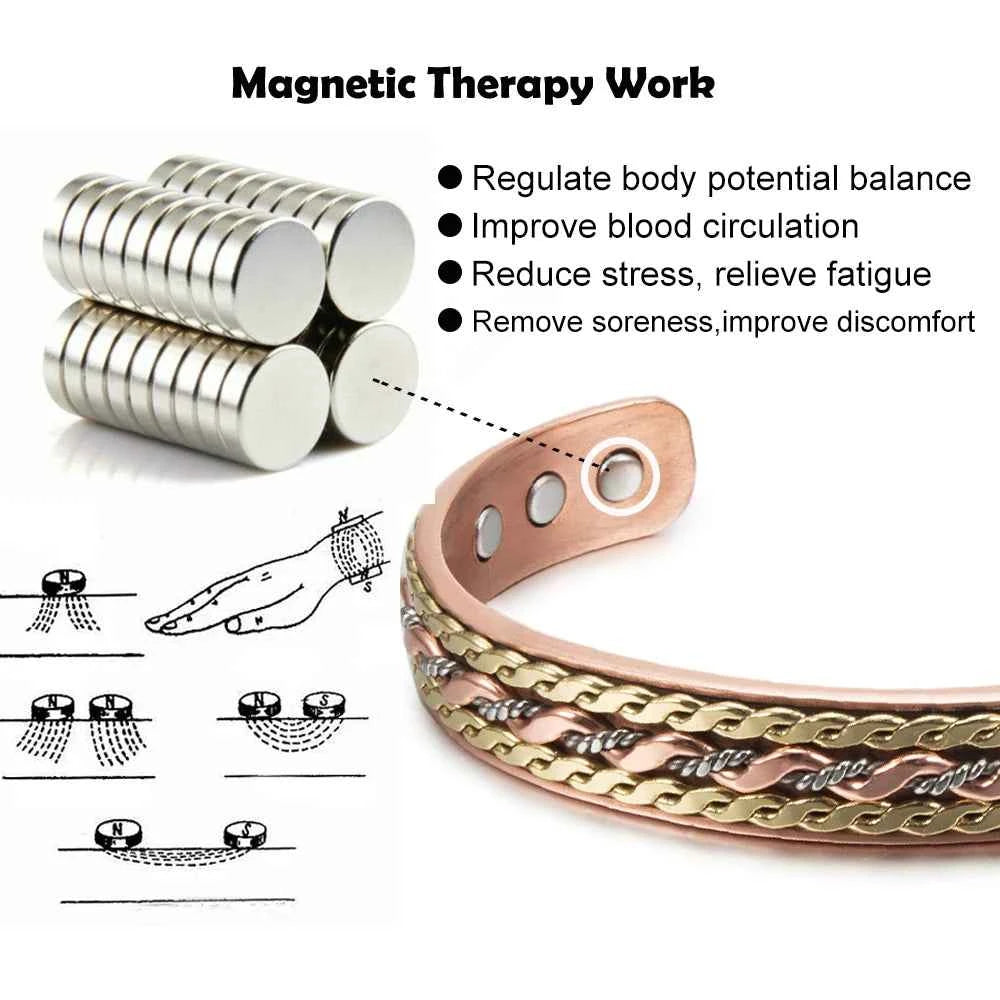 Vinterly Pure Copper Bracelets Magnetic Twisted Cuff 12mm Rose Adjustable Health Energy High Magnets Bangles Resizable Jewelry