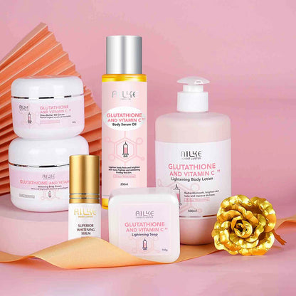 AILKE Brightening Skin Care Set, With Vitamin C, Glutathione, Reduce Spots, Moisturizing, Smooth Soft Skin, Improve Skin Radiant