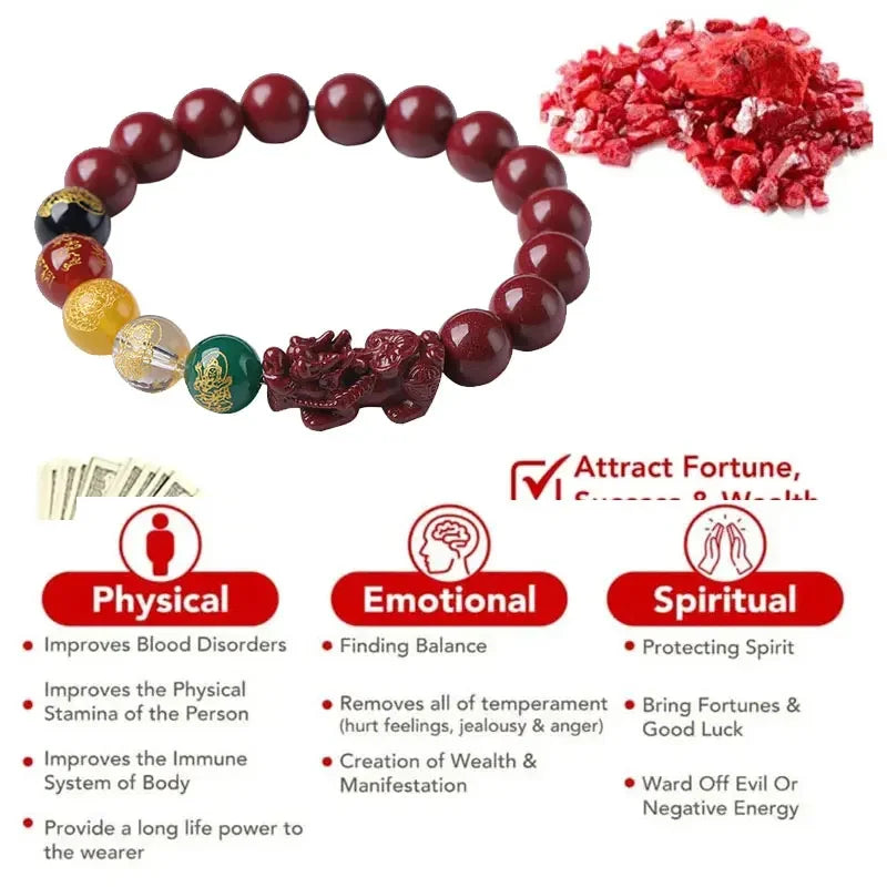 FengShui Pixiu Charms Cinnabar Bracelet Lucky Cinnabar Chain Chinese Fengshui Charm Bracelets Jewelry  Auspicious Juyun Beads